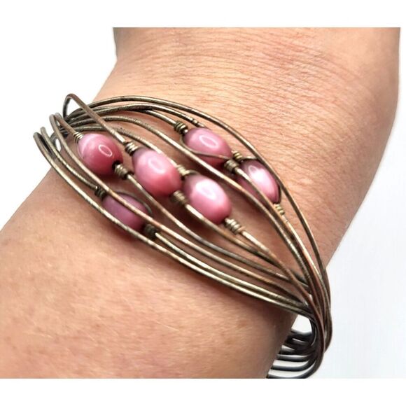 Multilayer Wired Bracelet Pink Tiger's Eye 8in - Picture 1 of 3